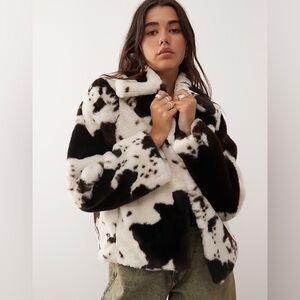 Women's Brown and White Faux Fur Jacket